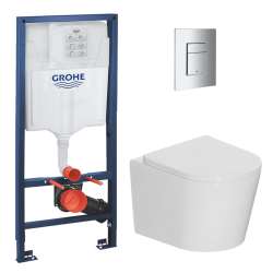 Pack WC bâti-support Rapid SL + WC suspendu sans bride + abattant SoftClose + plaque chrome, blanc (RAPIDSL-CETOR)