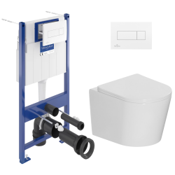 Pack WC bâti-support sol-mur + WC suspendu sans bride Ceramia + abattant SoftClose + plaque blanche (VCNCETOR2DE)