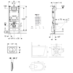  Pack WC bâti-support autoportant Duofix 112cm + WC suspendu sans bride + abattant SoftClose + plaque blanche (CETORGEBX-SP)