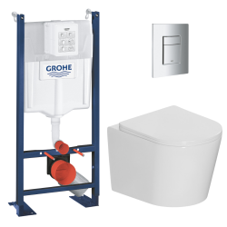 Pack WC bâti-support Rapid SL + cuvette suspendue Ceramia sans bride + abattant SoftClose + plaque chrome (PROCETOR1SP)