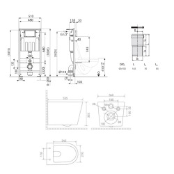 Pack WC suspendu complet avec bâti-support Villeroy & Boch, cuvette sans bride Vortex, abattant SoftClose et plaque blanche