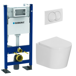 Pack WC bâti-support Duofix 112cm + WC suspendu sans bride + abattant SoftClose + plaque blanche (CETORGEBX-SP)