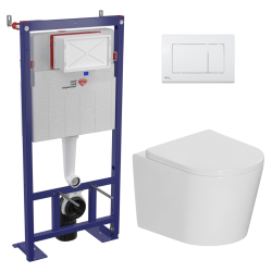 Pack WC bâti-support autoportant + WC suspendu sans bride + abattant SoftClose + plaque blanche (SMRTCETOR270)