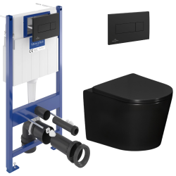 Pack WC bâti-support sol-mur + WC suspendu sans bride + abattant SoftClose + plaque noire (VCNBLCETOR4)