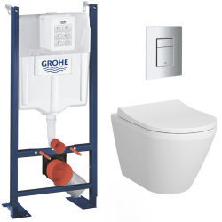 Pack WC Bâti Autoportant Rapid SL + WC sans bride Integra + Abattant softclose + Plaque chrome (ProjectIntegraRimless-5)