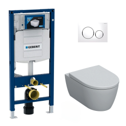 Geberit Pack WC Geberit Duofix + Cuvette WC suspendu Geberit Rimfree + Plaque de commande Sigma20 Blanc chromé