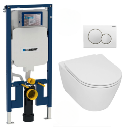 Pack WC Bâti-support Duofix + WC sans bride Smyle + Abattant softclose + Plaque blanche (SmyleGeb1)