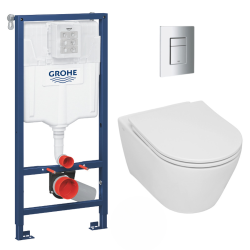 Geberit Pack WC Geberit Duofix + Cuvette WC suspendu Geberit Rimfree + Plaque de commande Sigma20 Blanc chromé