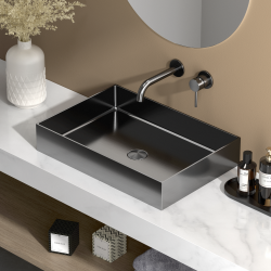 Ceramia Timeless Vasque à poser en Acier inoxydable 304, 55x38x11cm sans trop-plein + Bonde, Gun Métal brossé PVD