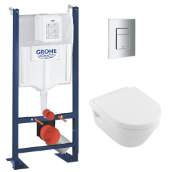 RAPID SL Project bâti support autoportant, cuvette Villeroy & Boch Architectura sans bride + abattant frein de chute, blanc