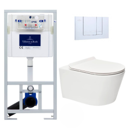 Pack WC Bâti-support + WC Swiss Aqua Technologies sans bride et fixations invisibles + Plaque chrome (ViConnectSATrimless-1)