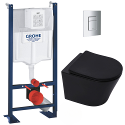Pack WC Bâti autoportant + WC Swiss Aqua Technologies Infinitio noir sans bride + Plaque chrome (ProjectBlackInfinitio-1)
