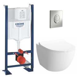 Pack WC Bâti autoportant + Cuvette Vitra Sento compacte sans bride + Plaque chrome (ProjectSentoRimlessCompact-2)