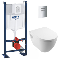 Pack WC Bâti autoportant Rapid SL + WC sans bride Serel + Abattant softclose + Plaque chrome mat (ProjectSM26-5)