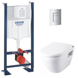 Pack WC Bâti-autoportant Rapid SL + WC suspendu SM10 + Abattant softclose + Plaque chrome mat  (ProjectSM10-5)