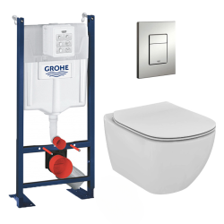 Pack WC Bâti Autoportant Rapid SL + WC sans bride Tesi + Abattant softclose + Plaque chrome (ProjectTesi-5)