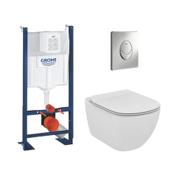 Pack WC Rapid SL autoportant + WC sans bride AquaBlade + Abattant slim softclose + Plaque chrome + Set isolation phonique