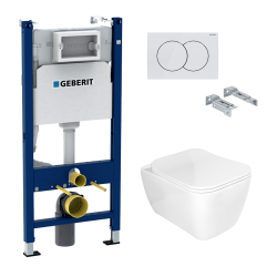Pack WC Bâti-support Duofix + Cuvette sans bride Havana Idevit + Abattant frein de chute + Plaque Blanche (HavanaGeb3)