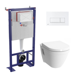 Pack WC bâti-autoportant + Cuvette Vitra S50 + Abattant softclose + Plaque blanche (SMART-S50-4)