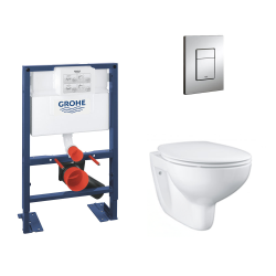 Pack WC bâti-autoportant + Cuvette Bau sans bride + Abattant softclose + Plaque chrome (RapidSL82-Bau-1)