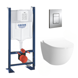 Pack WC Cuvette Sento Compacte + Rapid SL autoportant NF + plaque chrome (ProjectSentoCOMPACT-1)
