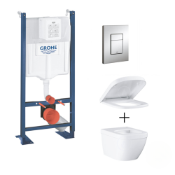 Pack WC Rapid SL autoportant + Euro Ceramic Cuvette WC suspendue compact Triple Vortex, blanc alpin (ProjectEuroCompact-1)