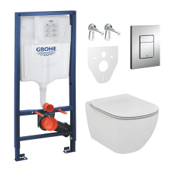 Pack complet WC Rapid SL GROHE + Cuvette Tesi Aquablade rimless + Plaque de commande Grohe Skate Chrome (GROHEAQUA-SET-BP)