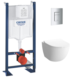 Pack WC Bâti autoportant Rapid SL + WC sans bride Infinitio +Abattant softclose + Plaque chrome (ProjectInfinitio2-5)