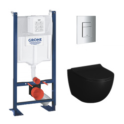 Pack WC Rapid SL autoportant + WC suspendu SENTO + abattant noir mat + plaque Skate Cosmo chrome (ProjectBlackSento-1)