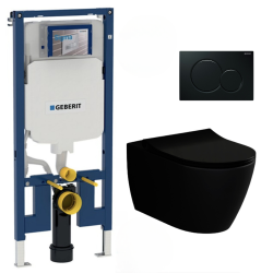 Pack WC Bâti-support extra-plat UP720 + WC sans bride Bello noir mat + Abattant softclose + Plaque noire (SLIM-BlackBello-A)