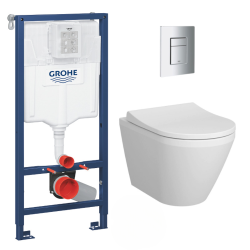 Geberit Pack WC Geberit Duofix + Cuvette WC suspendu Geberit Rimfree + Plaque de commande Sigma20 Blanc chromé
