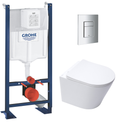 Pack WC Bâti autoportant + WC sans bride Infinitio  + Abattant frein de chute + Plaque chrome (ProjectInfinitioMat-1)