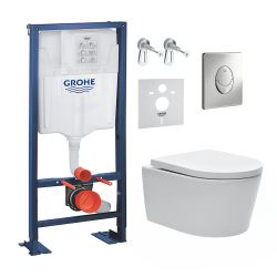Pack WC bâti-autoportant Rapid SL + WC SAT sans bride + Abattant softclose + Plaque chrome (Autoportant-SAT-2)