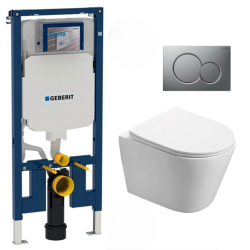 Pack WC Bâti-support + Cuvette Infinitio sans bride fixations invisibles + Abattant softclose + Plaque Chrome (SLIM-Infinitio-3)