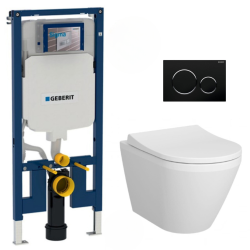Pack WC Bâti-support UP720 extra-plat + WC sans bride Integra + Abattant frein de chute + Plaque blanche (SLIM-IntegraRimless-B)