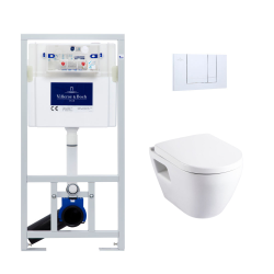 Pack WC Bâti-support avec Cuvette Serel SM26 sans bride + Abattant softclose + Plaque chrome (ViConnectSM26-1)