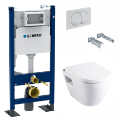 Pack Autoportant Bâti-support Duofix + WC SM26 sans bride + Abattant softclose + Plaque blanche (SM26GebX)