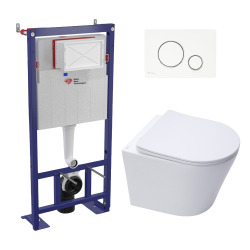 Pack WC bâti-autoportant + WC SAT sans bride fixations invisibles + Abattant softclose + Plaque blanche (SMART-SATrimless-9)