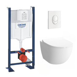 Pack WC Cuvette Sento Compacte + Rapid SL autoportant NF + plaque Skate Air blanche (ProjectSentoCOMPACT-3)