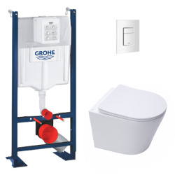 Pack WC Bâti autoportant + WC suspendu sans bride Infinitio + Abattant softclose + Plaque Blanche + Set d'isolation phonique