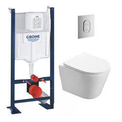Pack WC Bâti-support autoportant RAPID SL + WC sans bride Infinitio, fixations invisibles + Plaque chrome (ProjectInfinitio-8)