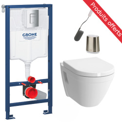 Pack Bâti-autoportant Rapid SL + WC sans bride SAT + Abattant softclose + Plaque blanche + Brosse de toilette