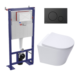 Pack WC bâti-autoportant + WC SAT sans bride fixations invisibles + Abattant softclose + Plaque blanche (SMART-SATrimless-9)