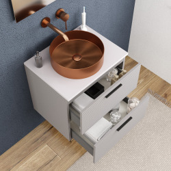 Set complet 60 cm : plan vasque blanc mat + meuble assemblé, gris perle (CERAMIA-4LG60-S)