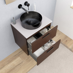  Set complet 60 cm : plan vasque blanc mat + meuble assemblé, couleur chêne (CERAMIA-4DW60-S)