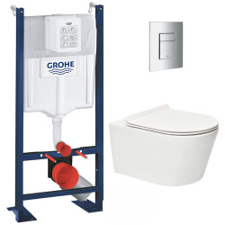 Pack WC Bâti autoportant + WC sans bride SAT Brevis + Abattant ultra-fin softclose + Plaque chrome (ProjectBrevis-1)