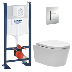 Pack WC Bâti autoportant + WC sans bride SAT + Abattant softclose + Plaque chrome (ProjectSATrimless-5)
