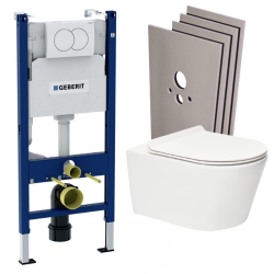 Pack WC Bati-support + Cuvette Idevit Alfa sans bride + Abattant softclose + Plaque blanche + Set d'habillage (AlfaGeb3-sabo)