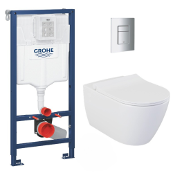 Pack WC Bâti support Rapid SL + WC sans bride Bello + Abattant softclose + Plaque chrome mat (RapidSL-Bello-5)