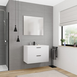 Set complet 80 cm : vasque blanc mat + meuble certifié FSC blanc cassé (CERAMIA-4OW80-V)